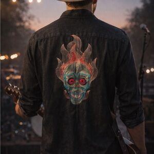 Wrangler Black Casual Button Down Shirt with Skull Design